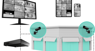 cameras de surveillance sur un magains avec enregistreur, ecran et sur mobile